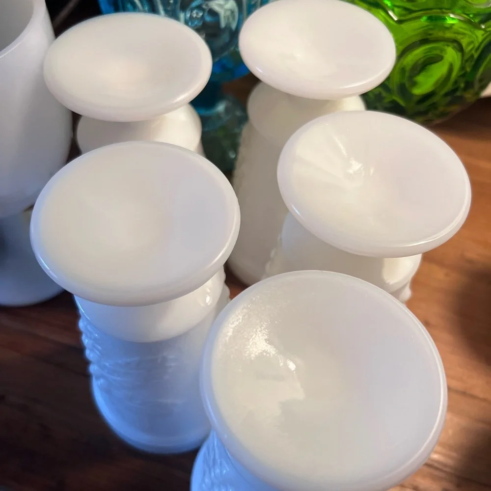 Vintage White Milk Glass Harvest Grape Pedestal Goblets Set of 5